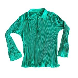 Green Plisse Pleated Button Down